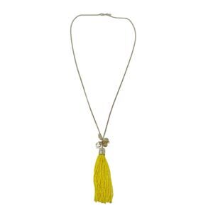 Ann Taylor LOFT Gold Tone Yellow Beaded Tassel Long Necklace Leaf Dangle Pendant